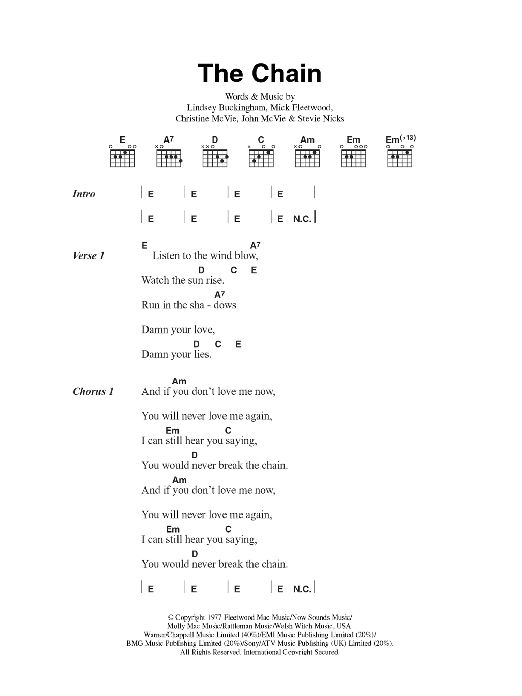 Fleetwood Mac The Chain Sheet Music Notes & Chords for Bass Voice - Download or Print PDF