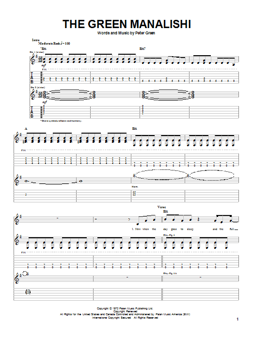Fleetwood Mac The Green Manalishi Sheet Music Notes & Chords for Guitar Tab - Download or Print PDF