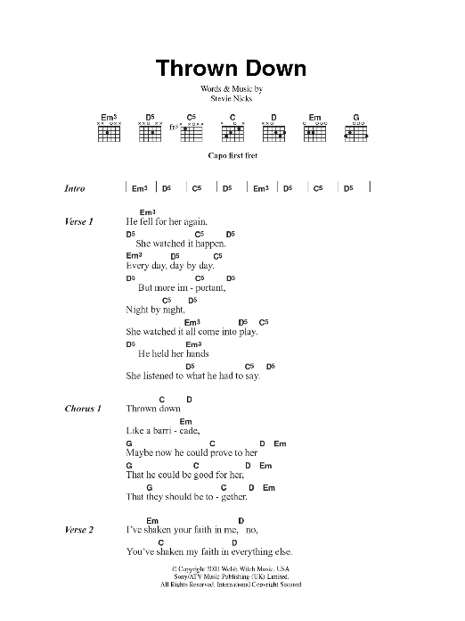 Fleetwood Mac Thrown Down Sheet Music Notes & Chords for Lyrics & Chords - Download or Print PDF