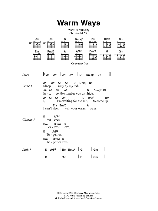 Fleetwood Mac Warm Ways Sheet Music Notes & Chords for Lyrics & Chords - Download or Print PDF