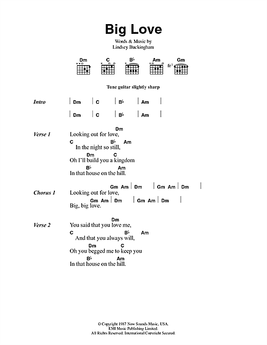 Fleetwood Mac Big Love Sheet Music Notes & Chords for Lyrics & Chords - Download or Print PDF