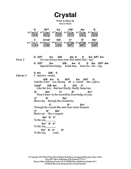 Fleetwood Mac Crystal Sheet Music Notes & Chords for Lyrics & Chords - Download or Print PDF