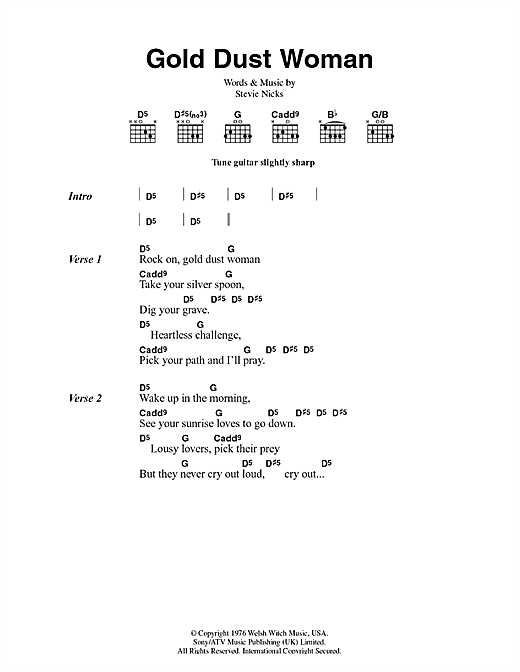 Preview Fleetwood Mac Gold Dust Woman Rock sheet music, notes and chords for Easy Piano, SKU: 93028 Gold Dust Woman sheet music