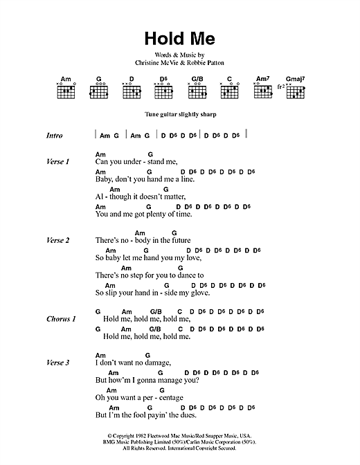 Preview Fleetwood Mac Hold Me Rock sheet music, notes and chords for Melody Line, Lyrics & Chords, SKU: 183416 Hold Me sheet music