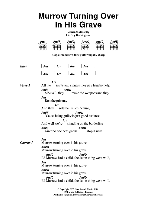 Fleetwood Mac Murrow Turning Over In His Grave Sheet Music Notes & Chords for Lyrics & Chords - Download or Print PDF