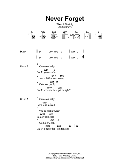 Fleetwood Mac Never Forget Sheet Music Notes & Chords for Lyrics & Chords - Download or Print PDF