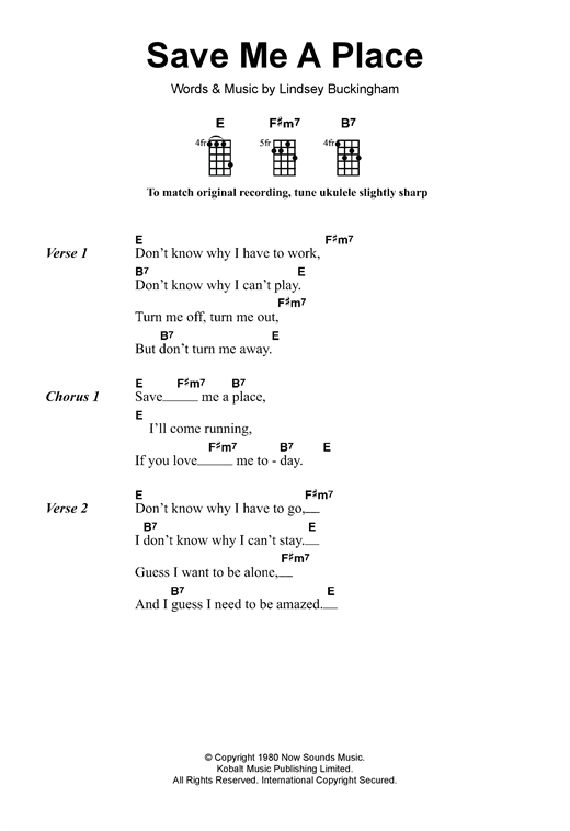 Fleetwood Mac Save Me A Place Sheet Music Notes & Chords for Ukulele - Download or Print PDF