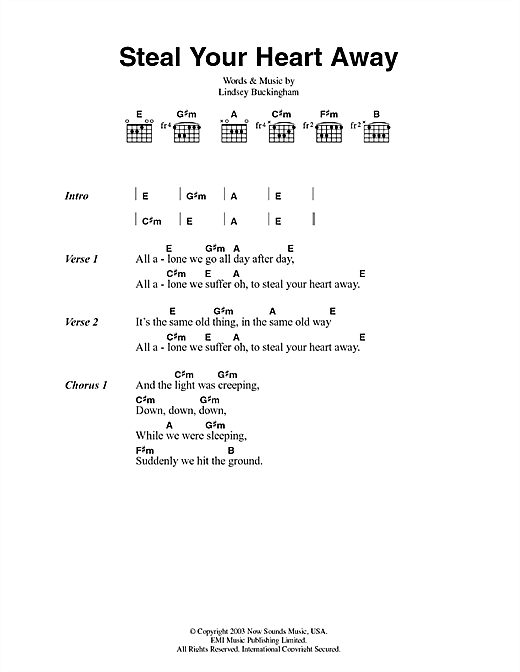Fleetwood Mac Steal Your Heart Away Sheet Music Notes & Chords for Lyrics & Chords - Download or Print PDF
