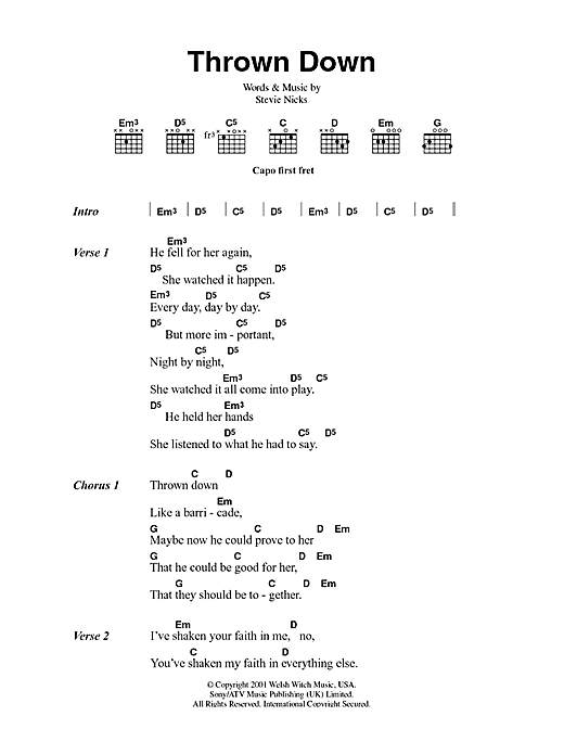 Fleetwood Mac Thrown Down Sheet Music Notes & Chords for Lyrics & Chords - Download or Print PDF