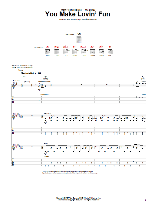 Preview Fleetwood Mac You Make Lovin' Fun Rock sheet music, notes and chords for Guitar Tab Play-Along, SKU: 93722 You Make Lovin' Fun sheet music