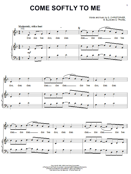 Preview Fleetwoods Come Softly To Me Classics sheet music, notes and chords for Piano, Vocal & Guitar (Right-Hand Melody), SKU: 24154 sheet music, piano notes, chords, guitar tabs, score, transpose, transcribe, how to play, guide, download, learn, tutorial, progression, song, artist, awards, billboard, mtv, vh1, tour, single, album, release