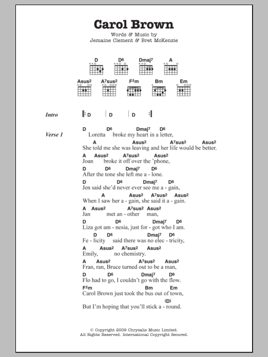 Flight Of The Conchords Carol Brown Sheet Music Notes & Chords for Lyrics & Chords - Download or Print PDF