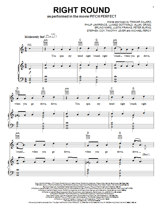 Flo Rida feat. Kesha Right Round Sheet Music Notes & Chords for Piano, Vocal & Guitar (Right-Hand Melody) - Download or Print PDF