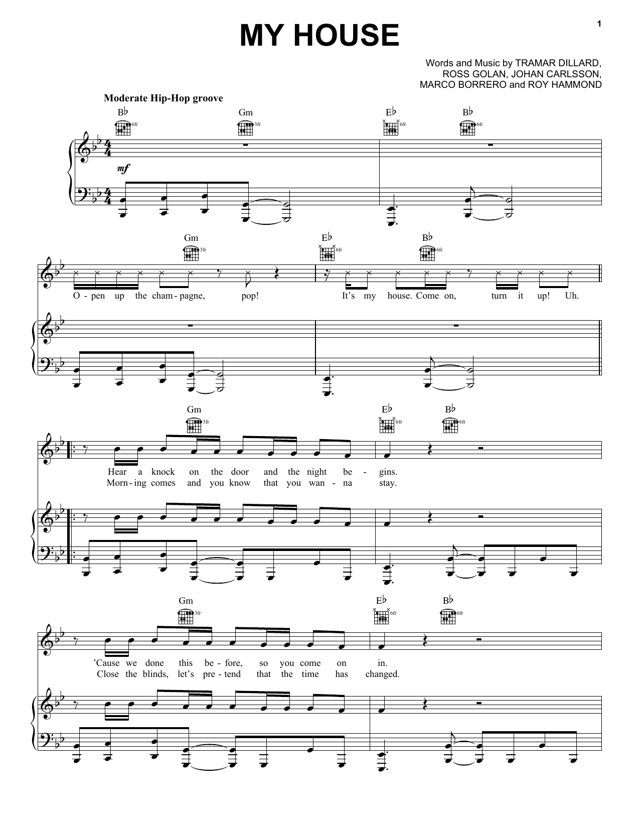 Flo Rida My House Sheet Music Notes & Chords for Piano, Vocal & Guitar (Right-Hand Melody) - Download or Print PDF