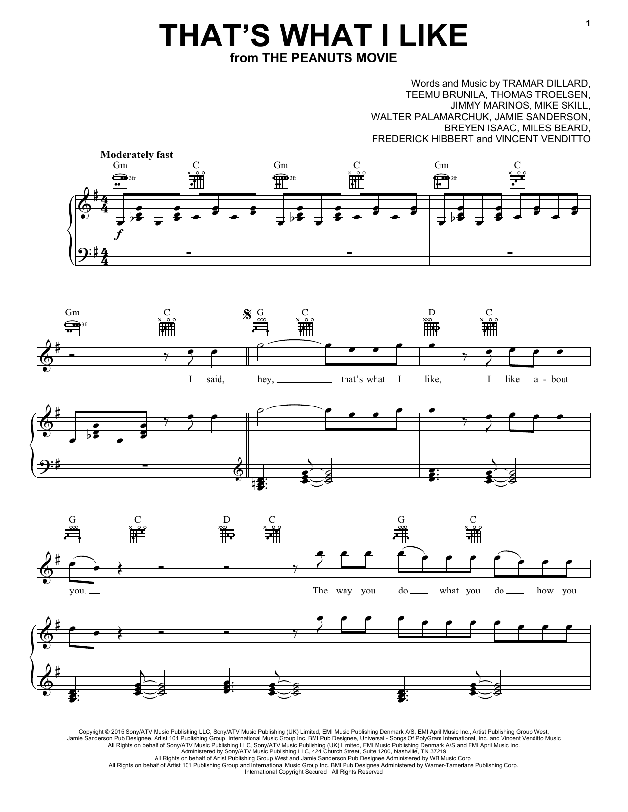 Flo Rida That's What I Like Sheet Music Notes & Chords for Piano, Vocal & Guitar (Right-Hand Melody) - Download or Print PDF