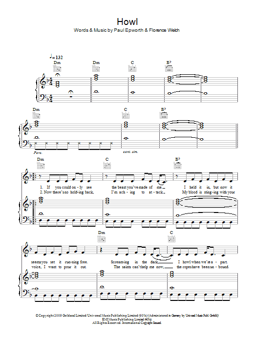 Florence And The Machine Howl Sheet Music Notes & Chords for Piano, Vocal & Guitar - Download or Print PDF
