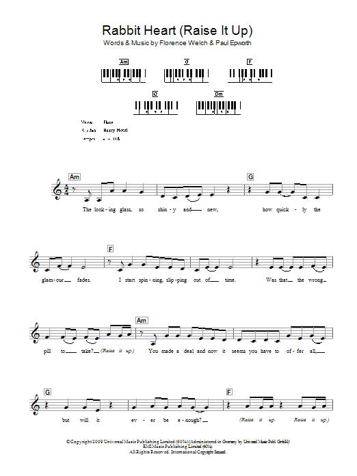 Florence And The Machine Rabbit Heart (Raise It Up) Sheet Music Notes & Chords for Keyboard - Download or Print PDF