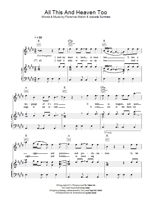 Florence And The Machine All This And Heaven Too Sheet Music Notes & Chords for Piano, Vocal & Guitar (Right-Hand Melody) - Download or Print PDF