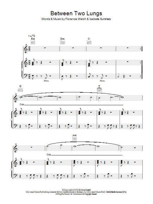 Florence And The Machine Between Two Lungs Sheet Music Notes & Chords for Piano, Vocal & Guitar - Download or Print PDF Florence And The Machine Between Two Lungs Sheet Music Notes & Chords for Piano, Vocal & Guitar - Download or Print PDF