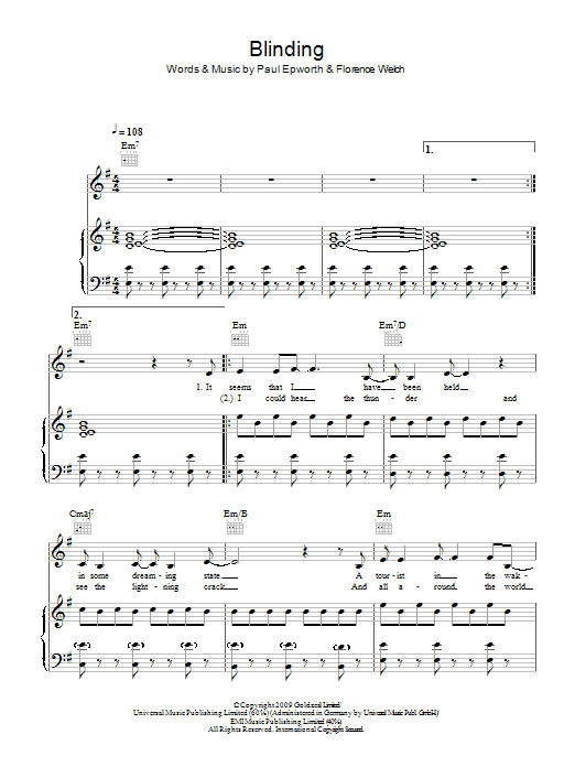 Florence And The Machine Blinding Sheet Music Notes & Chords for Piano, Vocal & Guitar - Download or Print PDF Florence And The Machine Blinding Sheet Music Notes & Chords for Piano, Vocal & Guitar - Download or Print PDF