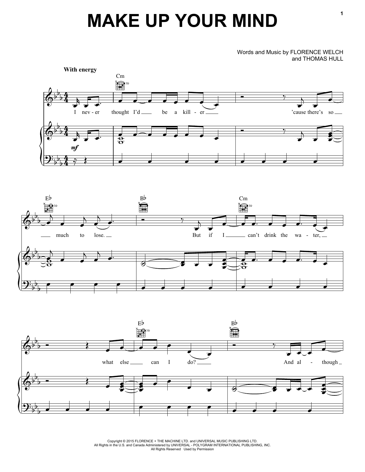 Florence And The Machine Make Up Your Mind Sheet Music Notes & Chords for Piano, Vocal & Guitar (Right-Hand Melody) - Download or Print PDF