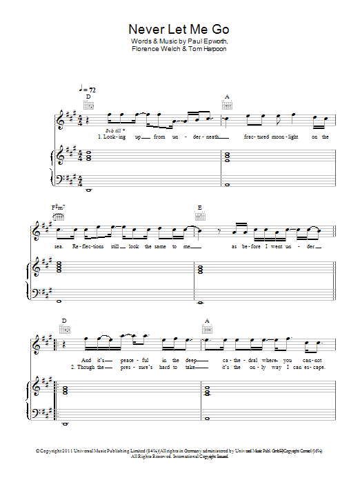 Florence And The Machine Never Let Me Go Sheet Music Notes & Chords for Piano Solo - Download or Print PDF
