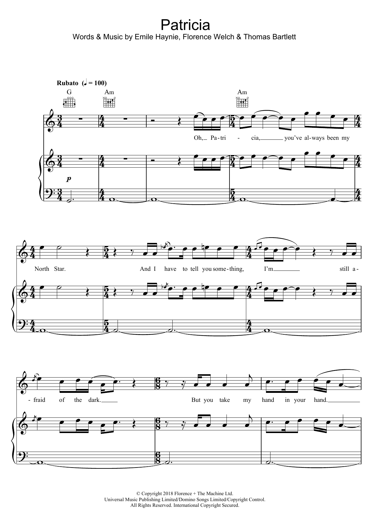 Florence And The Machine Patricia Sheet Music Notes & Chords for Piano, Vocal & Guitar (Right-Hand Melody) - Download or Print PDF