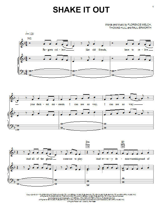 Florence And The Machine Shake It Out Sheet Music Notes & Chords for Melody Line, Lyrics & Chords - Download or Print PDF