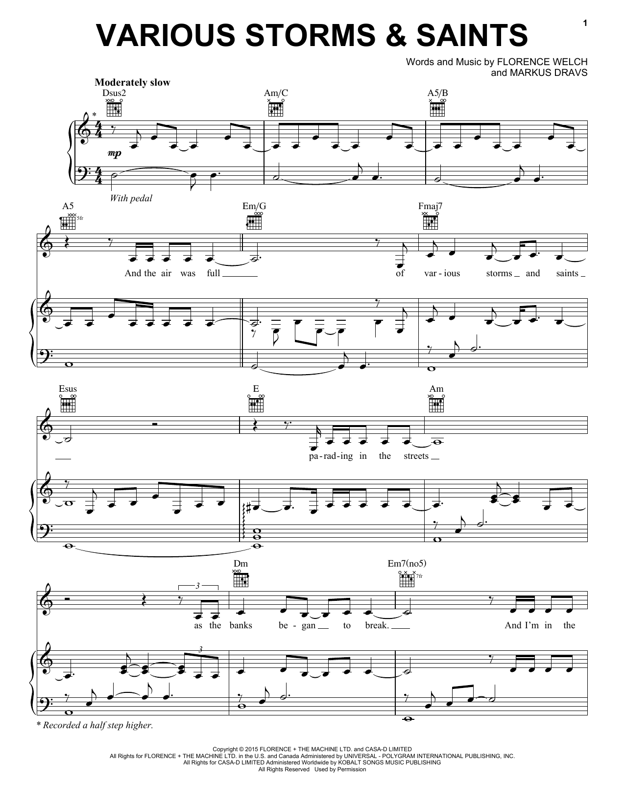 Florence And The Machine Various Storms And Saints Sheet Music Notes & Chords for Piano, Vocal & Guitar (Right-Hand Melody) - Download or Print PDF