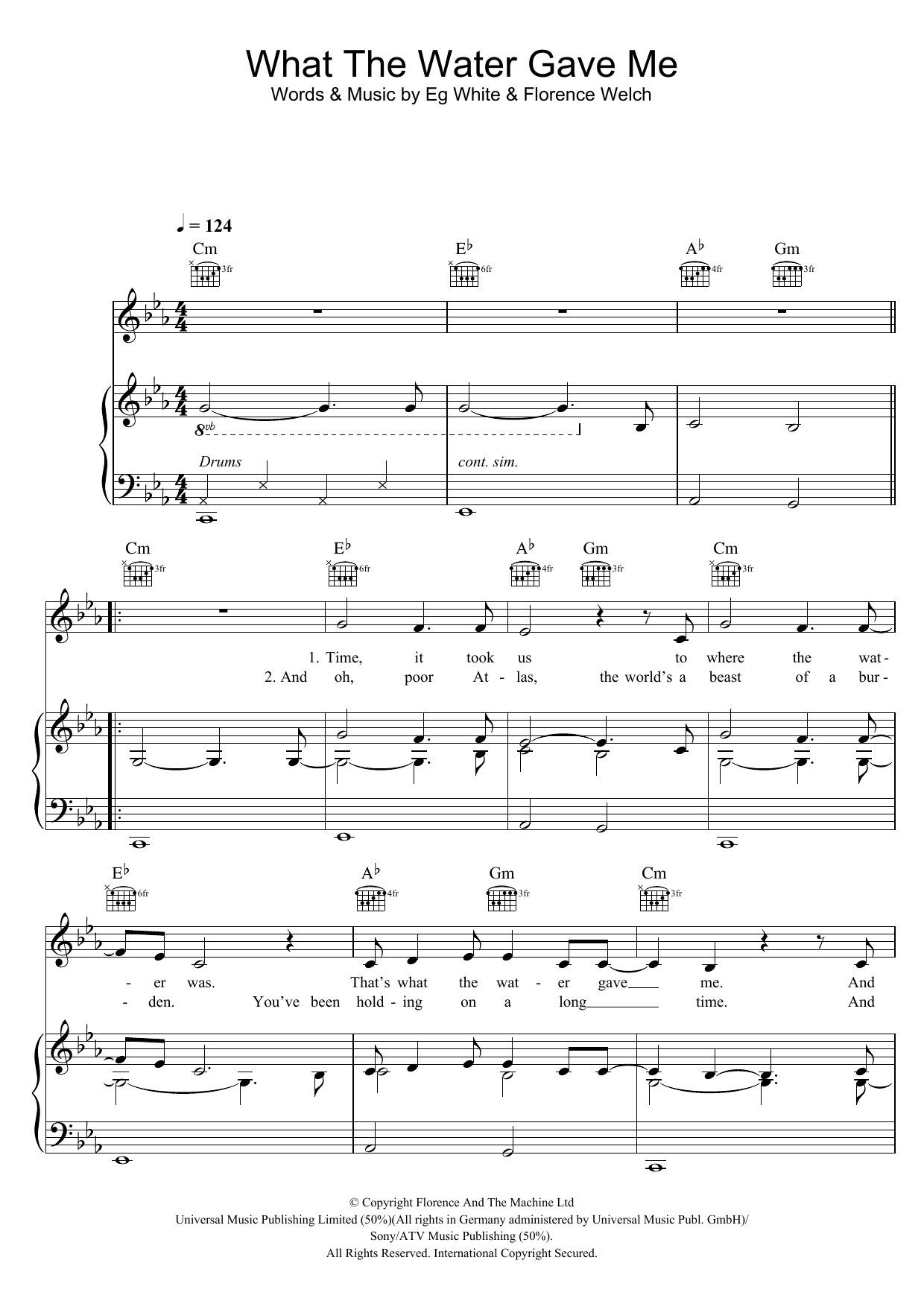 Florence And The Machine What The Water Gave Me Sheet Music Notes & Chords for Piano, Vocal & Guitar (Right-Hand Melody) - Download or Print PDF