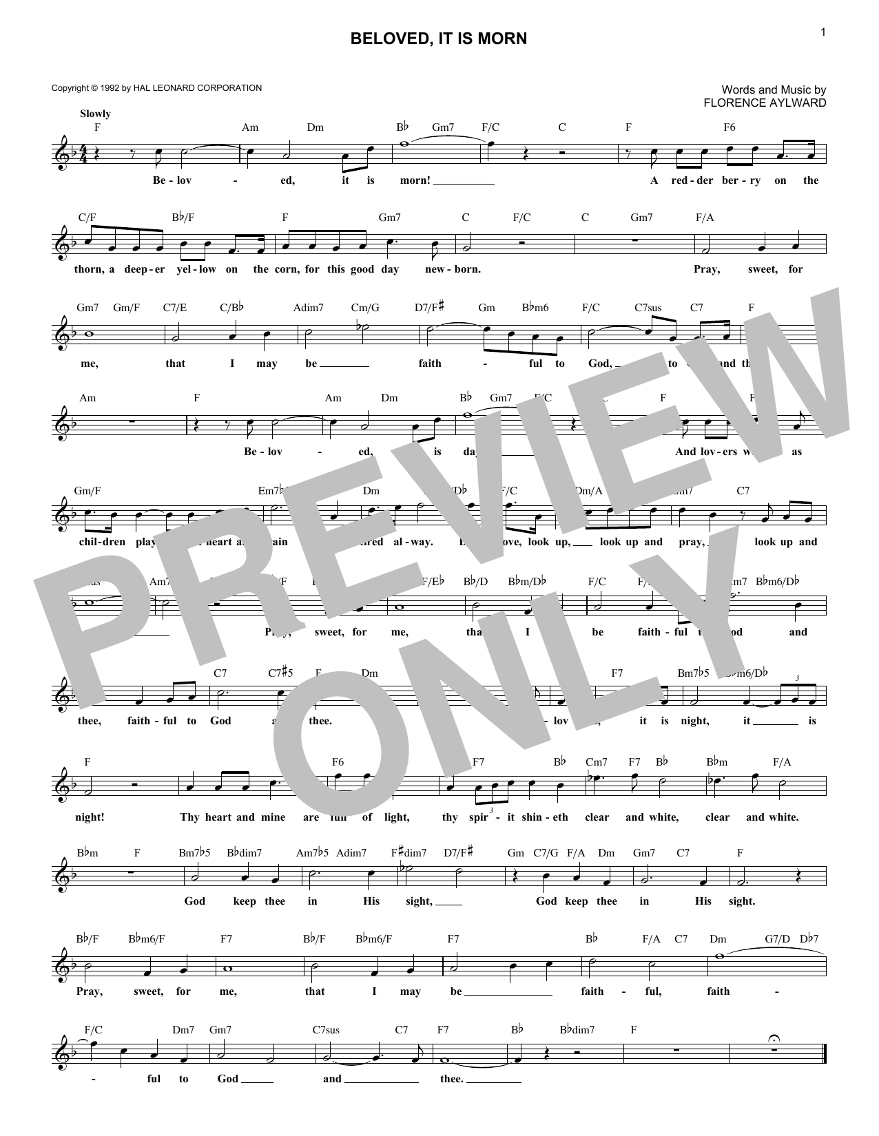 Florence Aylward Beloved, It Is Morn Sheet Music Notes & Chords for Lead Sheet / Fake Book - Download or Print PDF