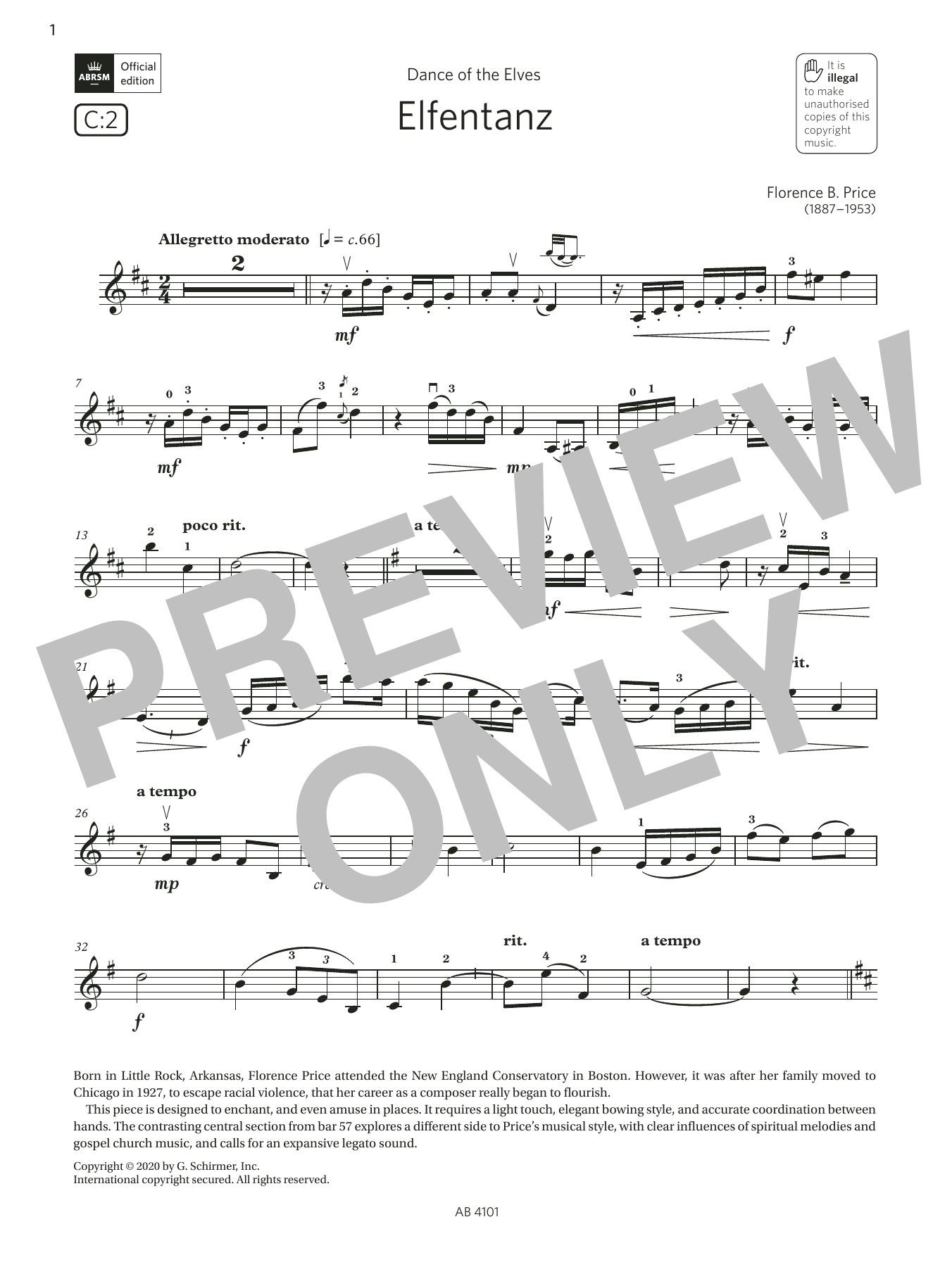 Florence B. Price Elfentanz (Grade 7, C2, from the ABRSM Violin Syllabus from 2024) Sheet Music Notes & Chords for Violin Solo - Download or Print PDF