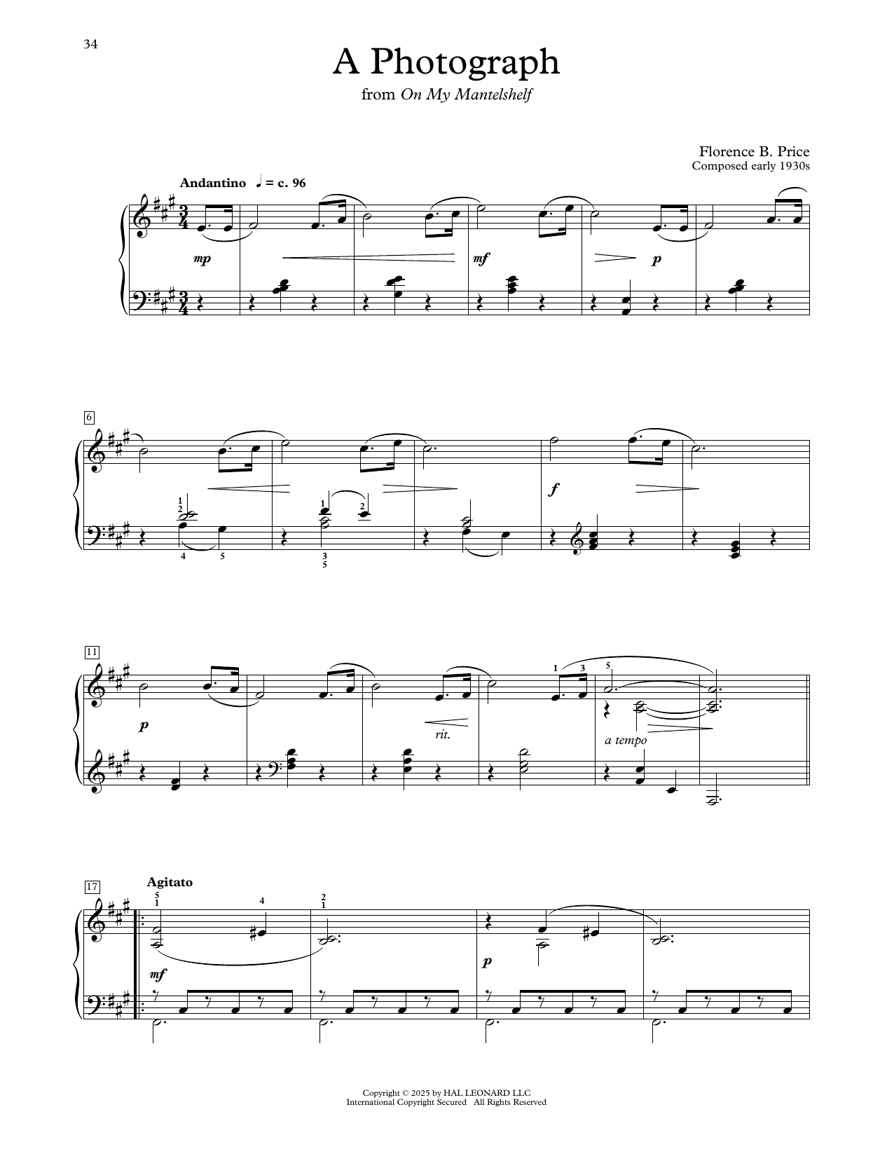 Florence Price A Photograph Sheet Music Notes & Chords for Educational Piano - Download or Print PDF