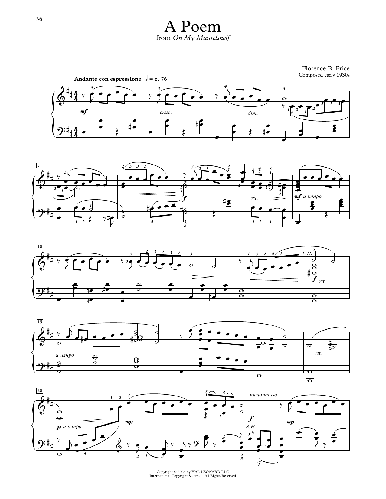 Florence Price A Poem Sheet Music Notes & Chords for Educational Piano - Download or Print PDF