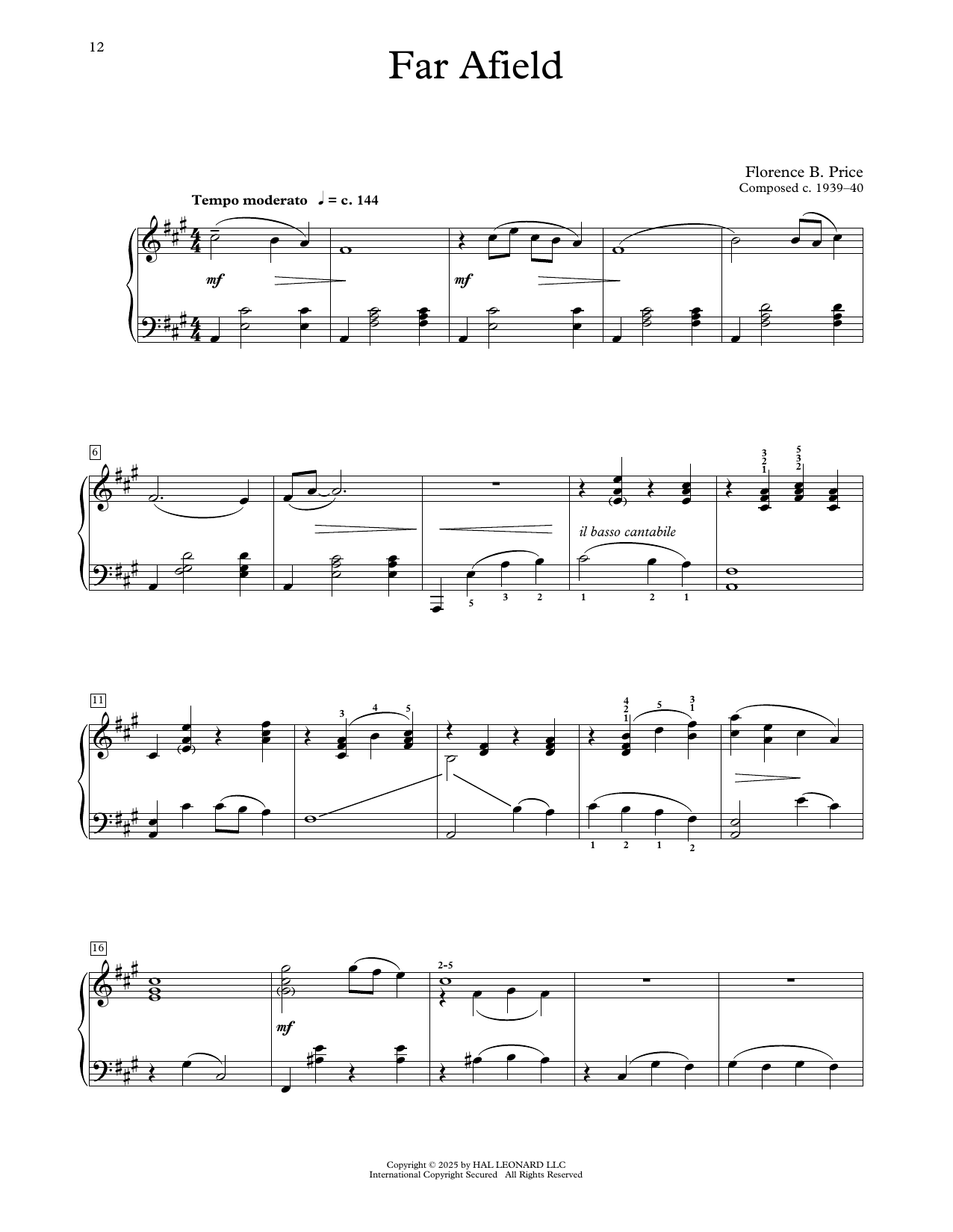 Florence Price Far Afield Sheet Music Notes & Chords for Educational Piano - Download or Print PDF