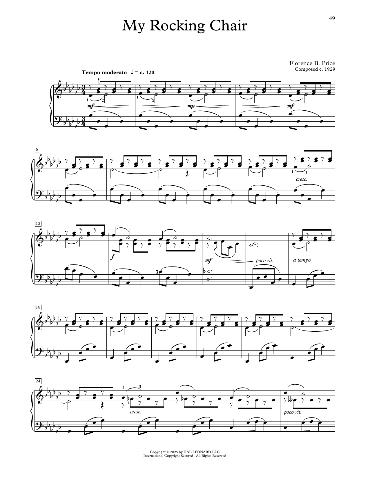 Florence Price My Rocking Chair Sheet Music Notes & Chords for Educational Piano - Download or Print PDF