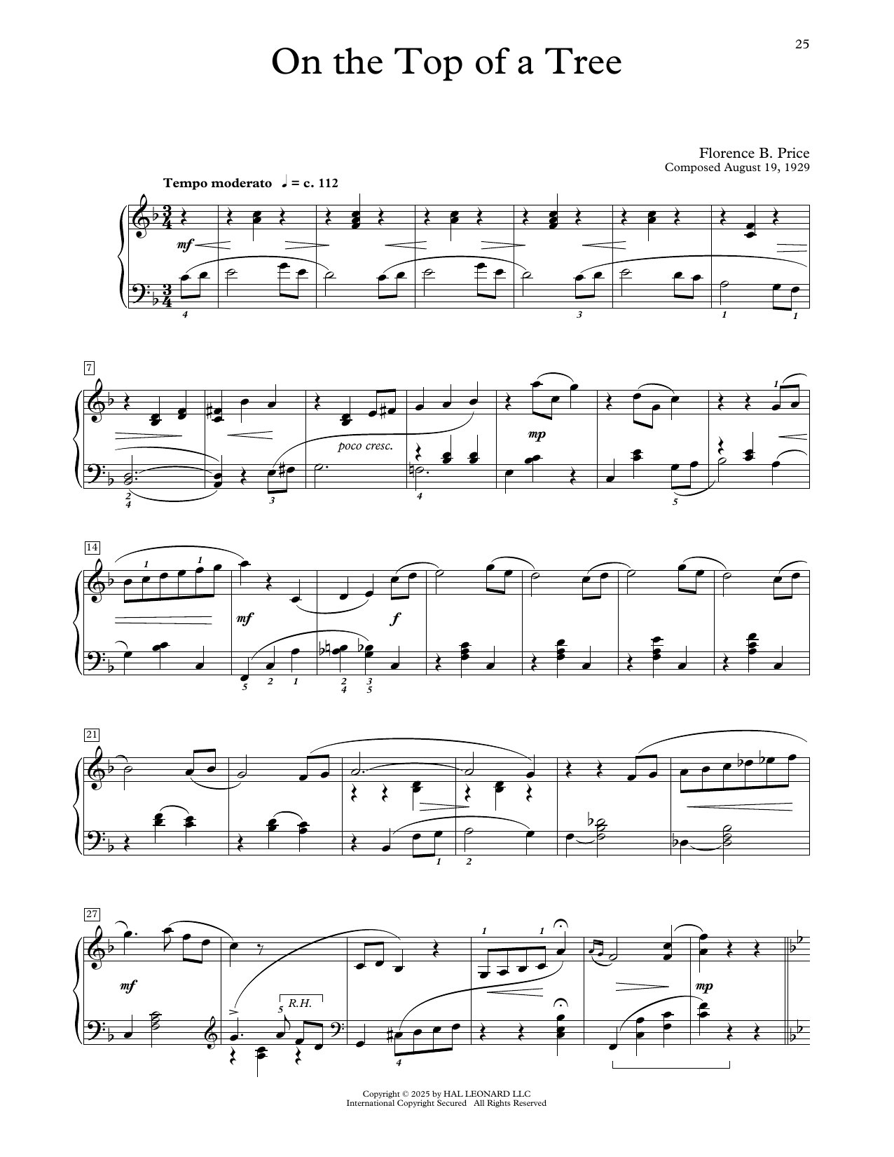 Florence Price On The Top Of A Tree Sheet Music Notes & Chords for Educational Piano - Download or Print PDF