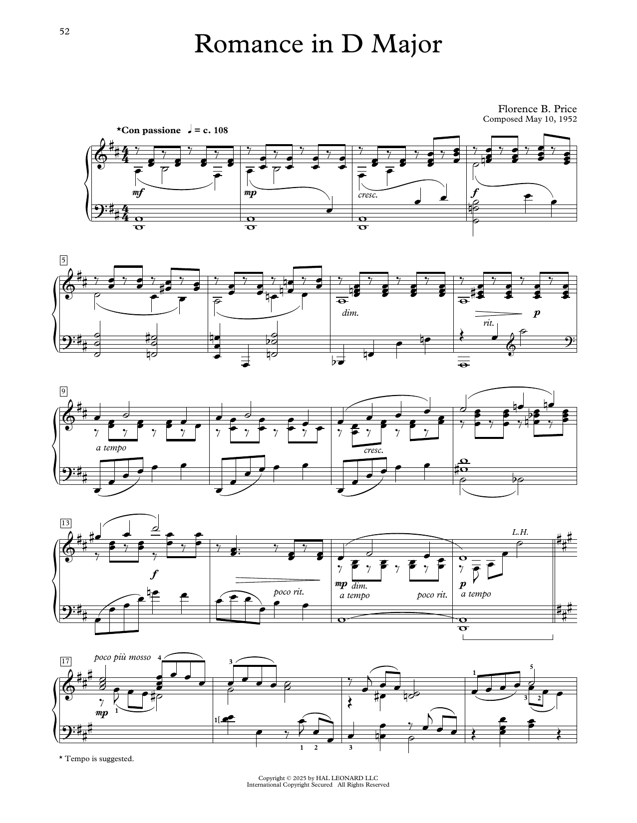 Florence Price Romance In D Major Sheet Music Notes & Chords for Educational Piano - Download or Print PDF