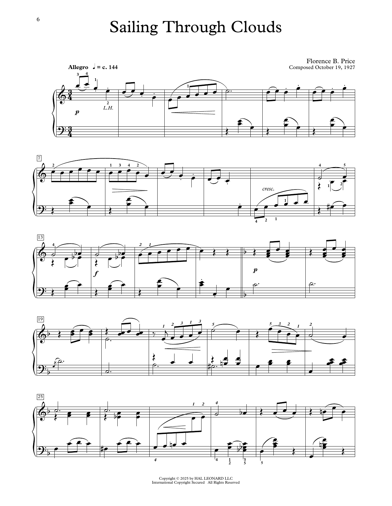 Florence Price Sailing Through Clouds Sheet Music Notes & Chords for Educational Piano - Download or Print PDF