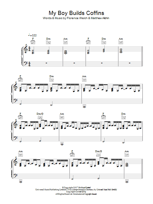 Preview Florence And The Machine My Boy Builds Coffins Rock sheet music, notes and chords for Piano, Vocal & Guitar, SKU: 48314 My Boy Builds Coffins sheet music