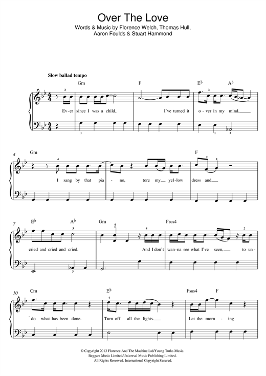 Florence And The Machine Over The Love Sheet Music Notes & Chords for Beginner Piano - Download or Print PDF