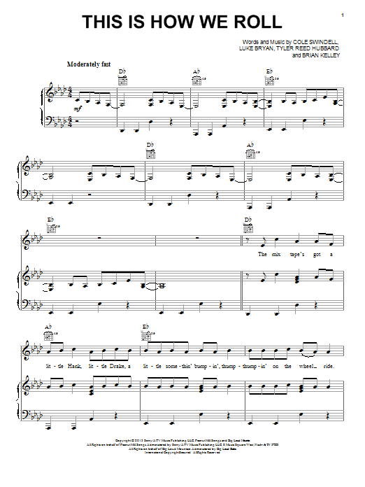 Florida Georgia Line featuring Luke Bryan This Is How We Roll Sheet Music Notes & Chords for Piano, Vocal & Guitar (Right-Hand Melody) - Download or Print PDF