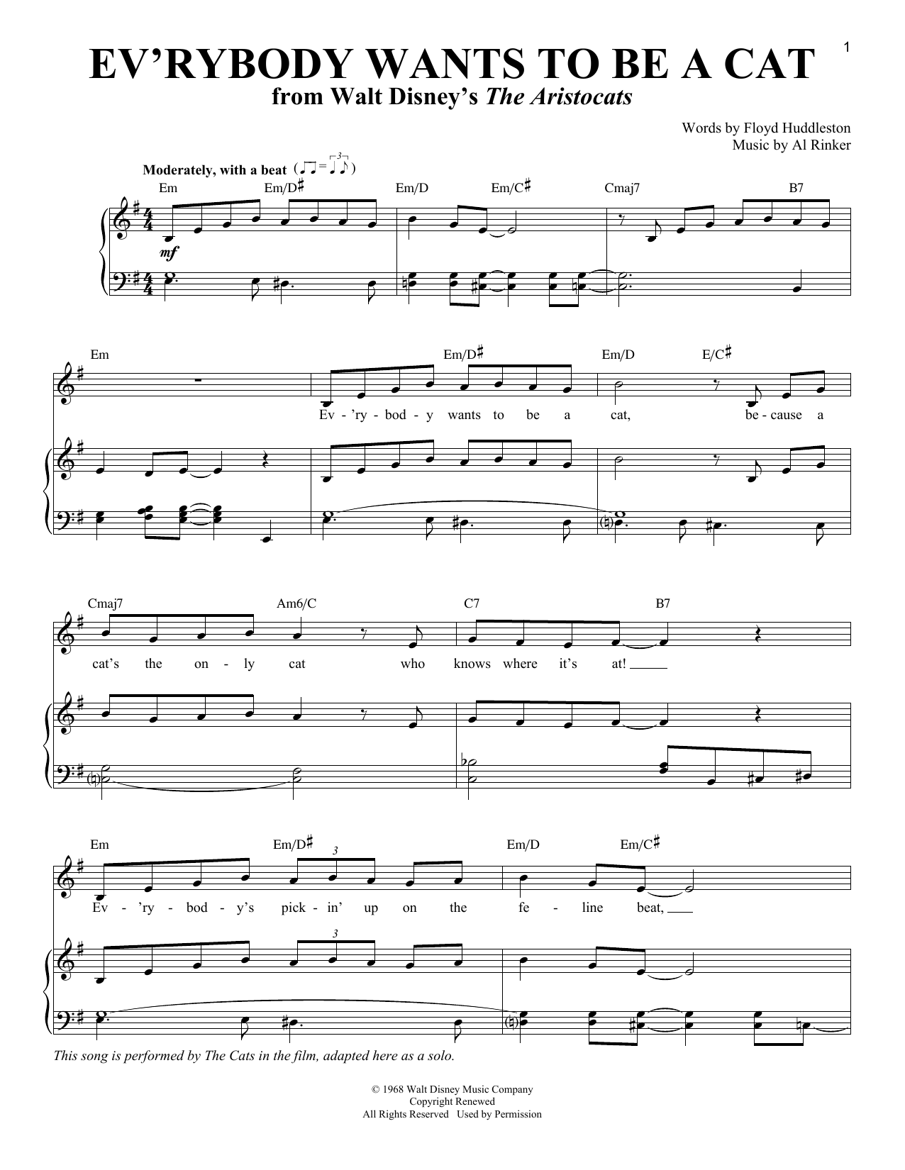 Floyd Huddleston & Al Rinker Ev'rybody Wants To Be A Cat Sheet Music Notes & Chords for Piano & Vocal - Download or Print PDF