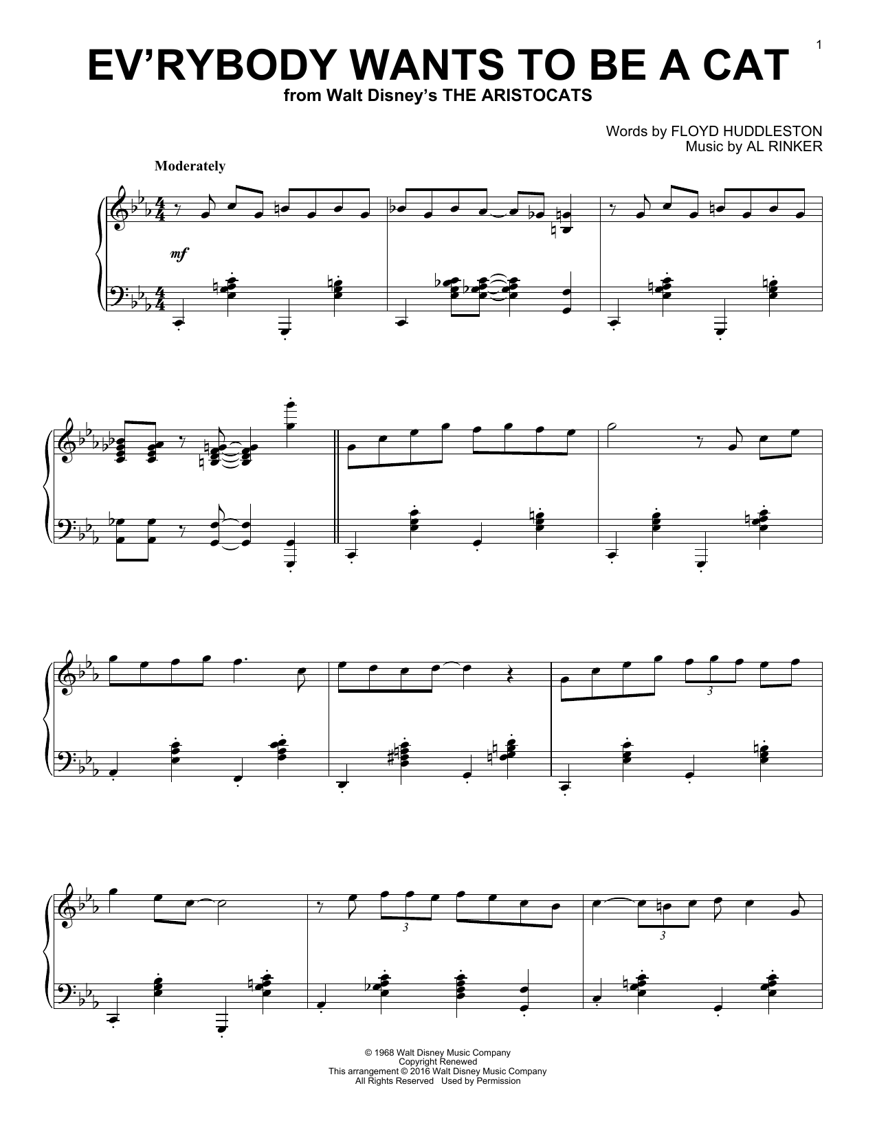 Floyd Huddleston & Al Rinker Ev'rybody Wants To Be A Cat [Jazz version] Sheet Music Notes & Chords for Piano - Download or Print PDF