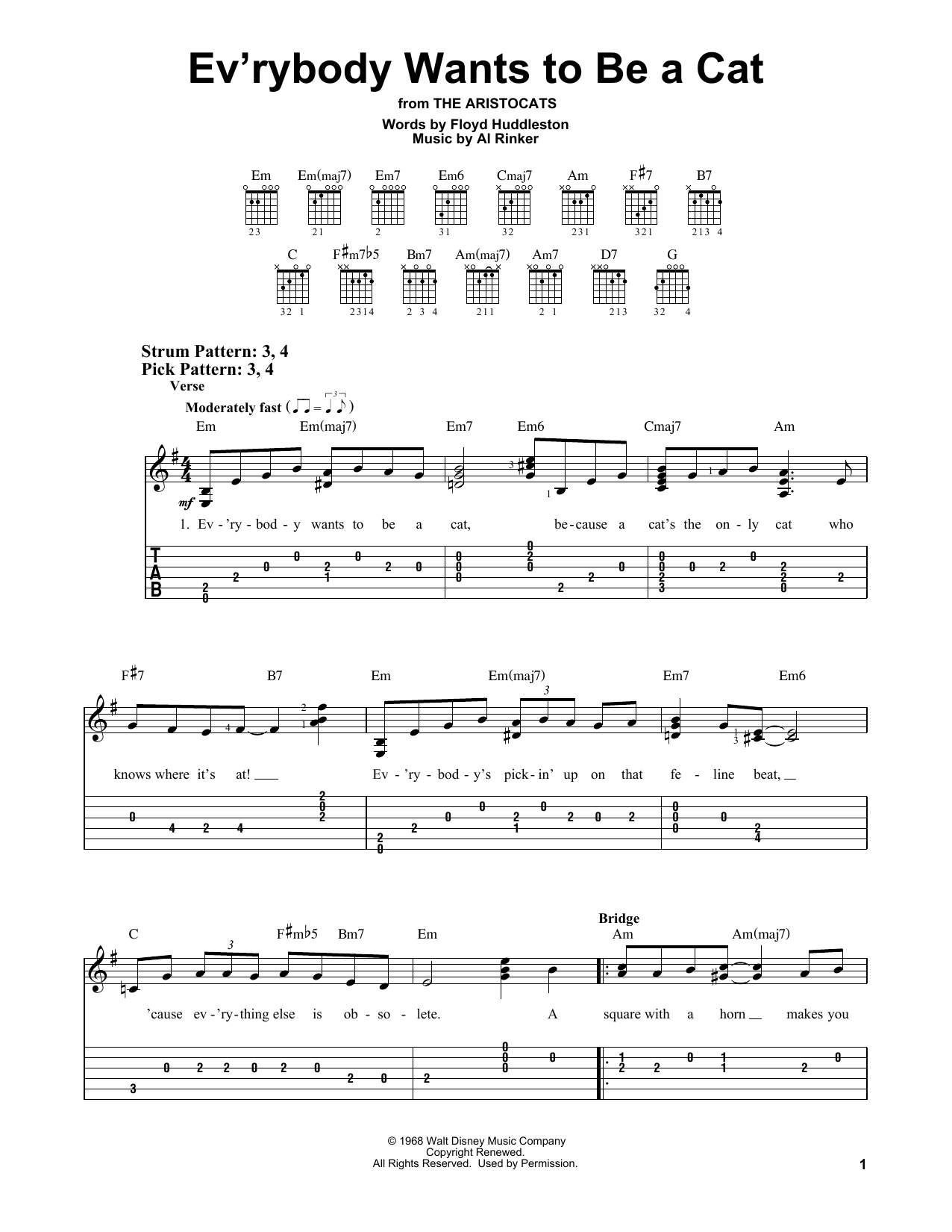 Floyd Huddleston Ev'rybody Wants To Be A Cat Sheet Music Notes & Chords for Easy Guitar Tab - Download or Print PDF