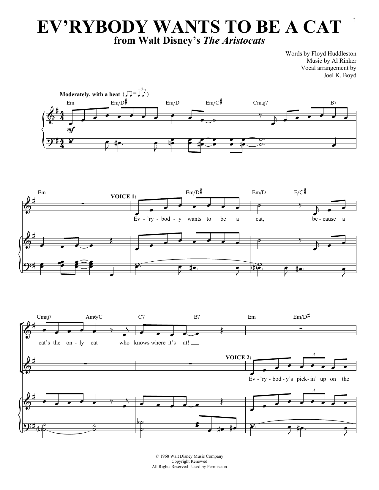 Floyd Huddleston Ev'rybody Wants To Be A Cat Sheet Music Notes & Chords for Vocal Duet - Download or Print PDF