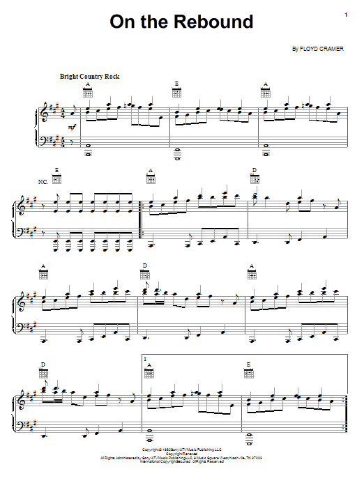 Preview Floyd Cramer On The Rebound Country sheet music, notes and chords for Piano, Vocal & Guitar (Right-Hand Melody), SKU: 72066 On The Rebound sheet music