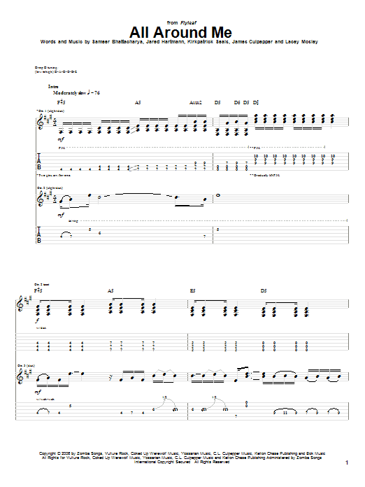 Flyleaf All Around Me Sheet Music Notes & Chords for Guitar Tab - Download or Print PDF