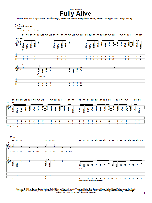 Flyleaf Fully Alive Sheet Music Notes & Chords for Guitar Tab - Download or Print PDF