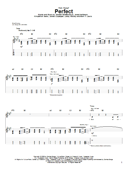 Flyleaf Perfect Sheet Music Notes & Chords for Guitar Tab - Download or Print PDF